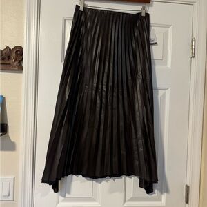 Nine West Black Pleated Faux Leather Midi Skirt